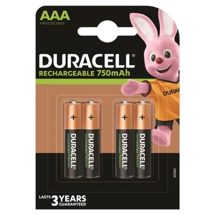 DURACELL RECHARGEABLE BATTERY HR03 AAA 750mAh 4 UNIT