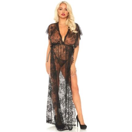 LEG AVENUE 2 PIECES SET LACE KAFTEN ROBE AND THONG S/M