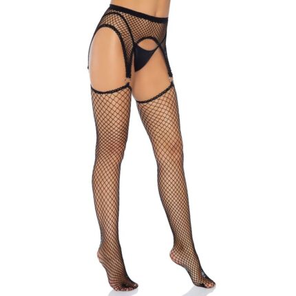LEG AVENUE INDUSTRIAL NET STOCKINGS WITH O RING ATTACHED GARTER BELT ONE SIZE