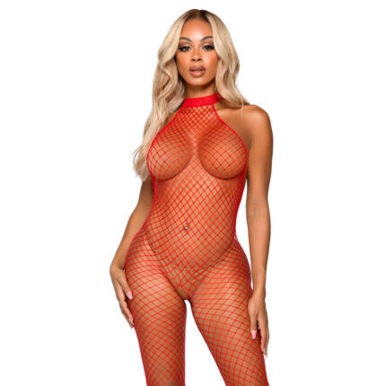 LEG AVENUE RACER NECK BODYSTOCKING ONE SIZE - RED