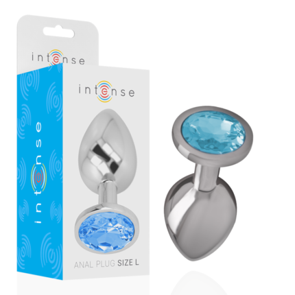 INTENSE - METAL ALUMINUM ANAL PLUG WITH BLUE GLASS SIZE L