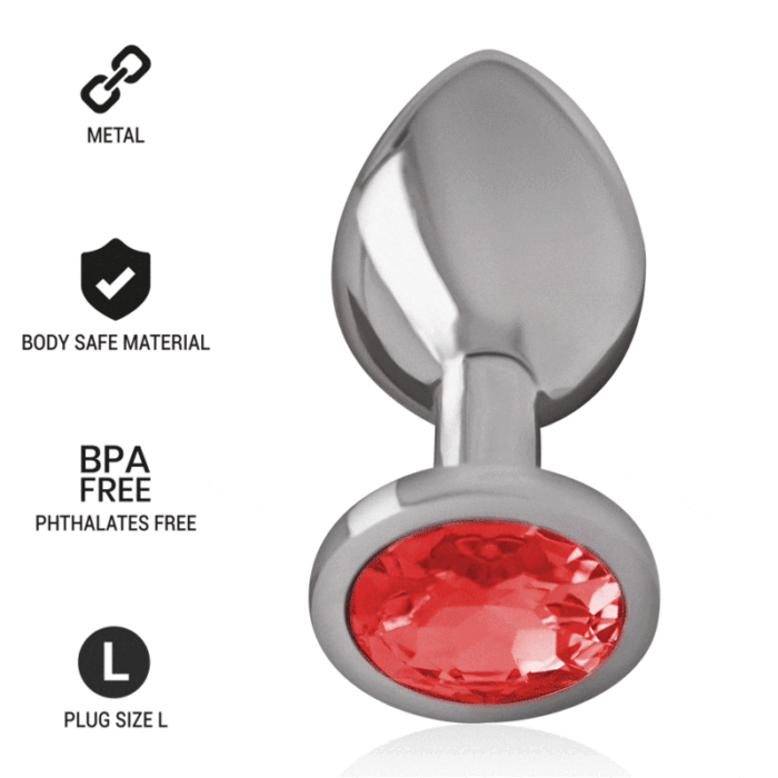 INTENSE - METAL ALUMINUM ANAL PLUG WITH RED GLASS SIZE L
